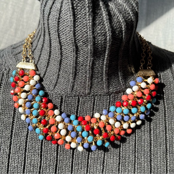Egyptian Revival Bib Collar Necklace Opaque Multi Colour Stone Pin Cushion - Picture 15 of 15